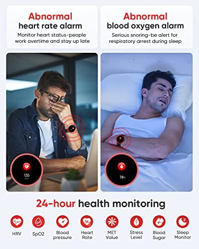 Смарт часовници HYSTORM Health (HRV, BG) 1,43 AMOLED с постоянно включен дисплей, фитнес тракер, часовници с Bluetooth-разговори, 8 приложения за здравето, на монитора на нивото на глюко