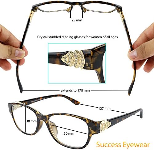 Очила за четене Success Eywear, 3 серии, качествени ридеры, модни очила за четене с декорация във формата на кристали, дамски + 1